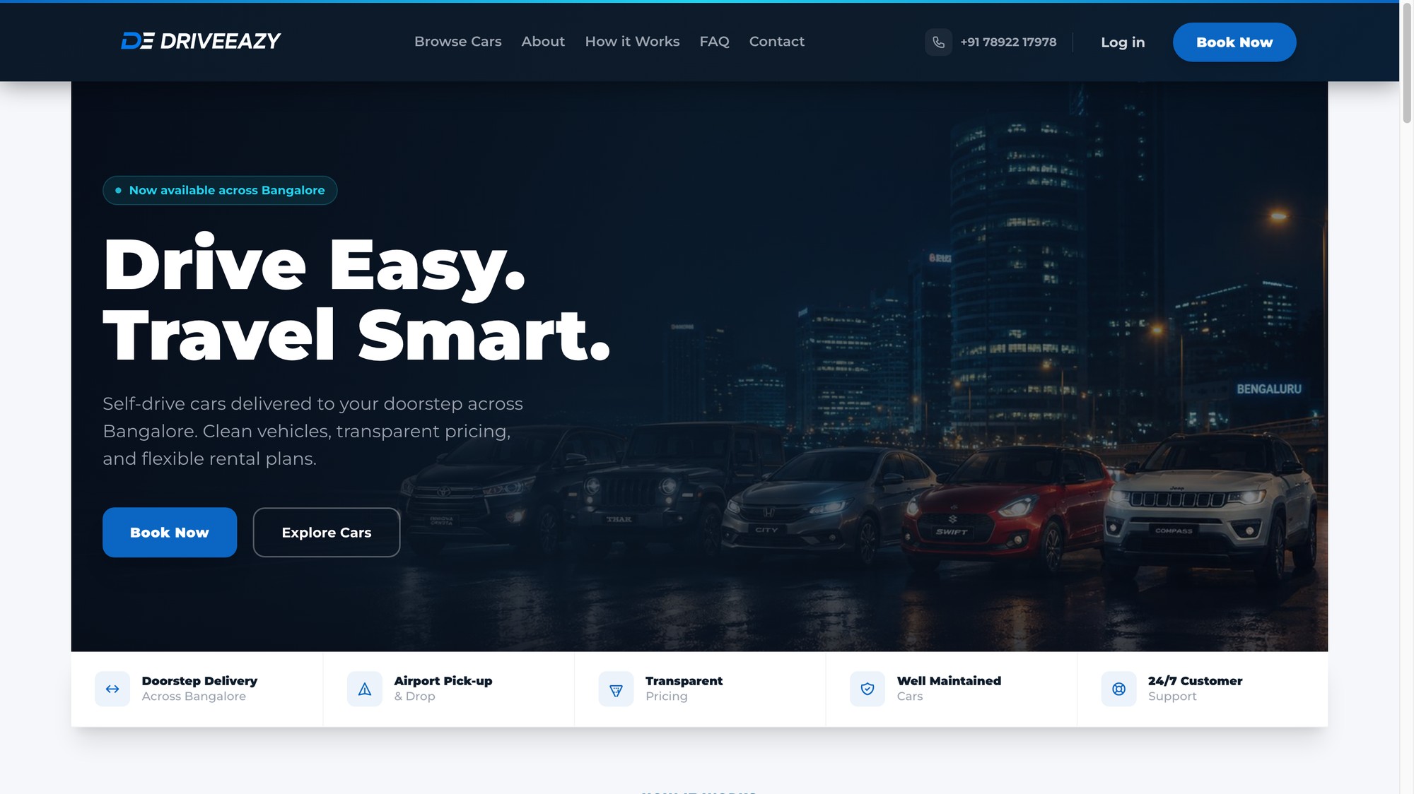 Homepage with car fleet showcase and booking CTA