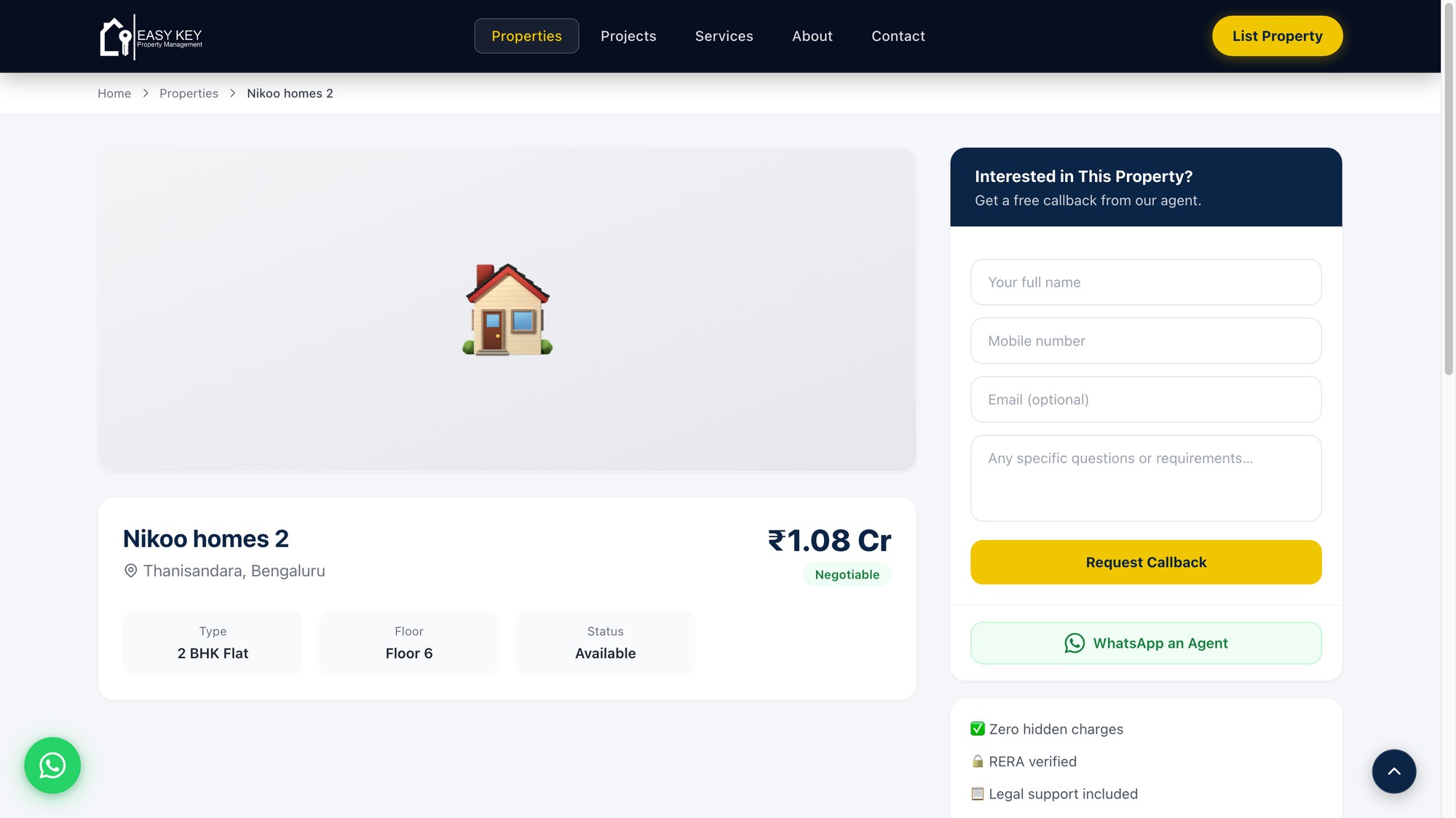 Property detail page with a lead capture callback request form