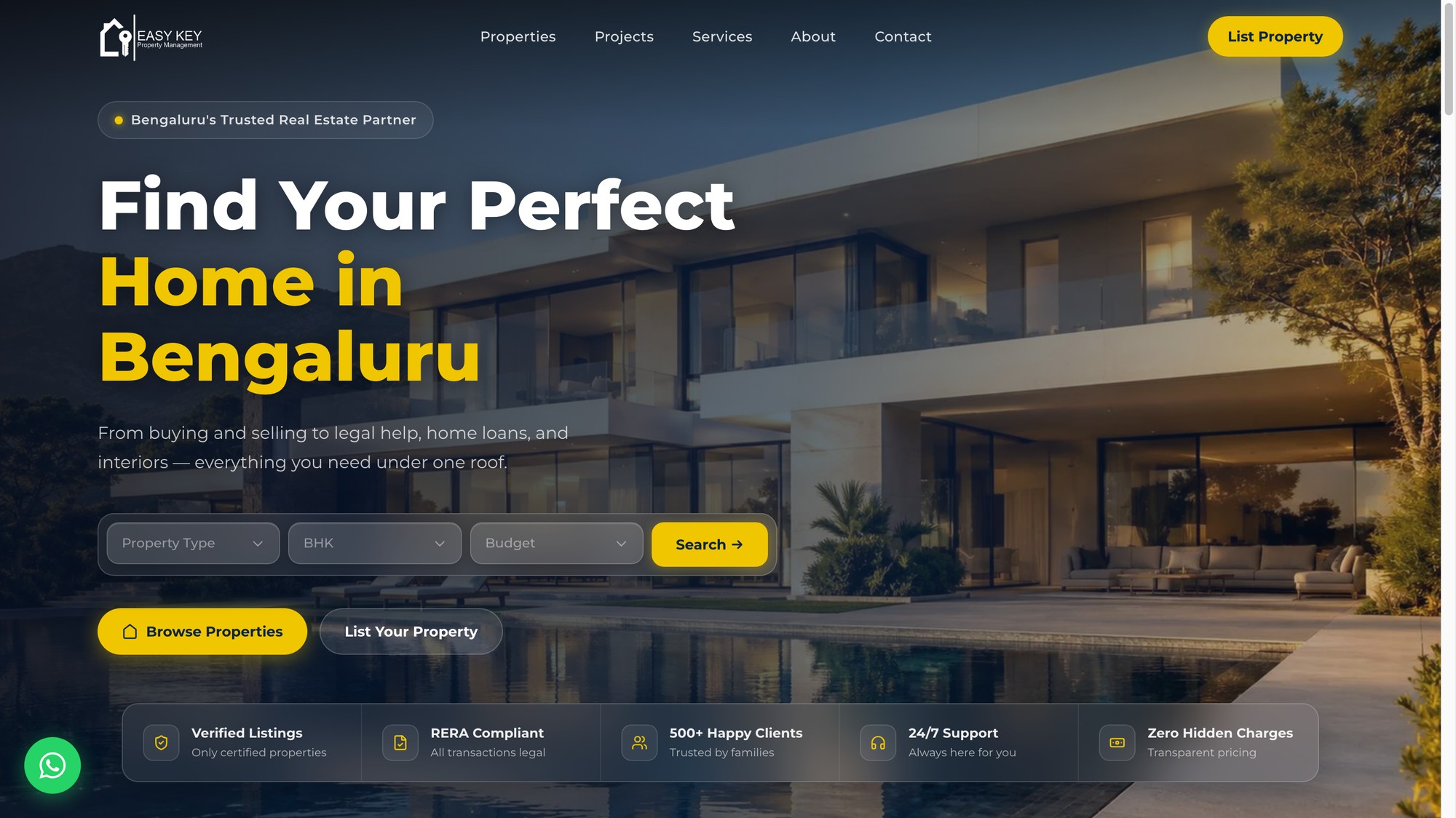 Homepage with property search and hero image