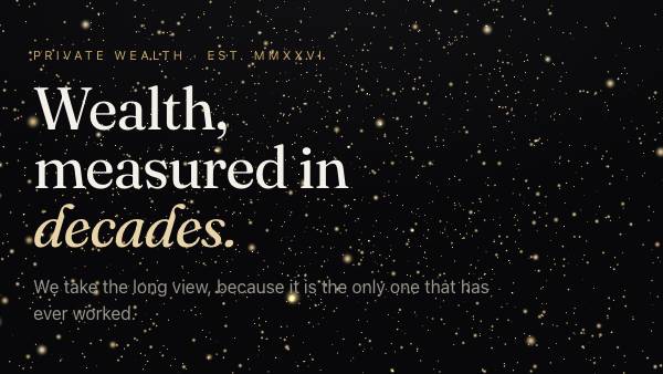 Meridian Capital concept site — dark hero reading 'Wealth, measured in decades.'
